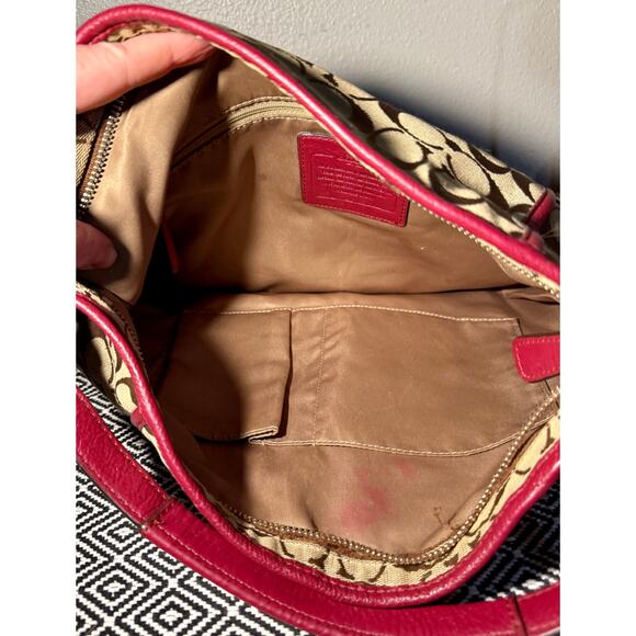 Coach Signature C Park Hobo Shoulder Bag Khaki Crimson F30341 - Picture 9 of 13